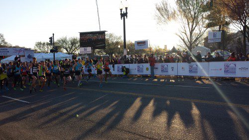 The elite men start the 42nd Credit Union Cherry Blossom 10 Mile Run